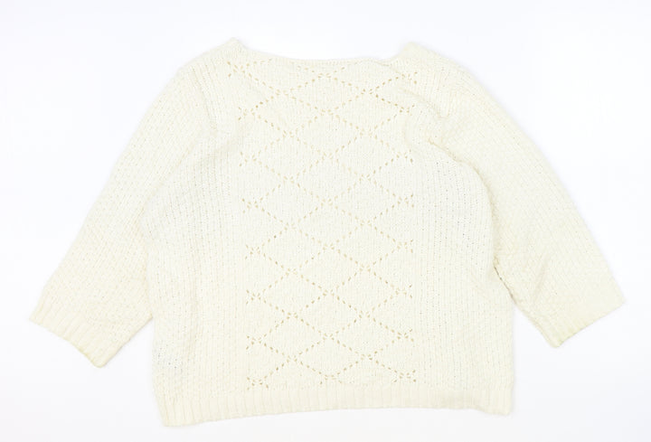 M&Co Womens Ivory Round Neck Cotton Pullover Jumper Size 16