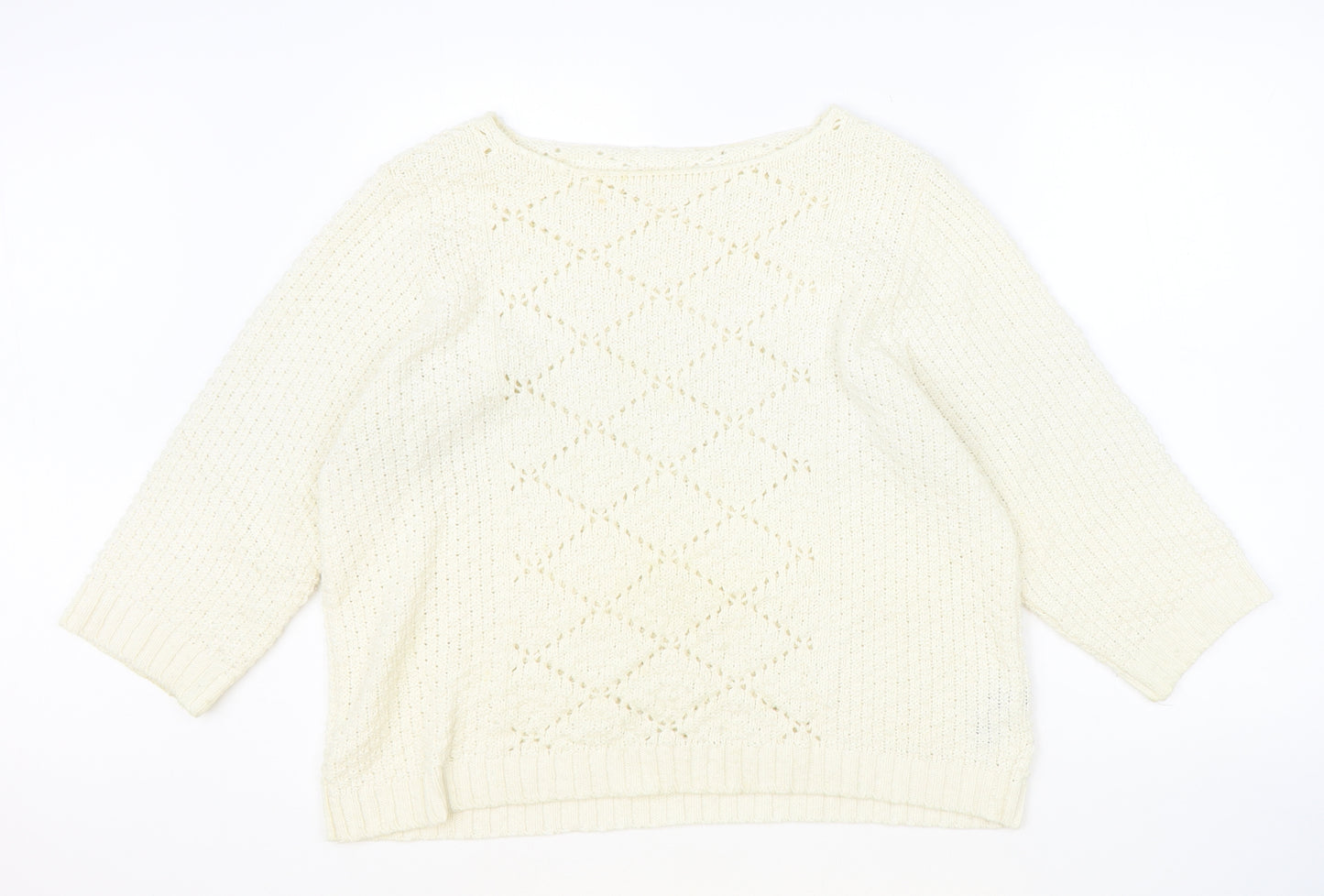 M&Co Womens Ivory Round Neck Cotton Pullover Jumper Size 16