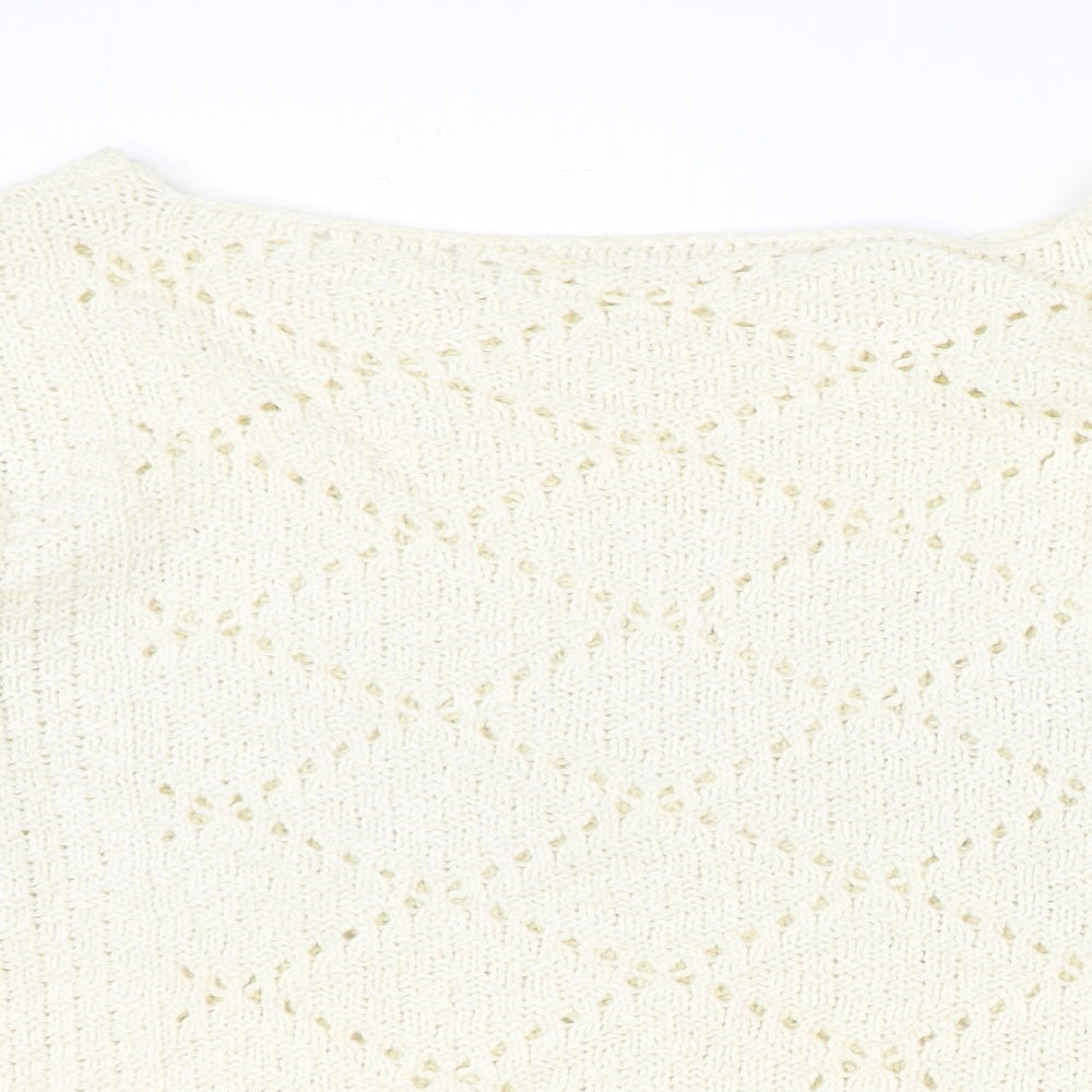 M&Co Womens Ivory Round Neck Cotton Pullover Jumper Size 16
