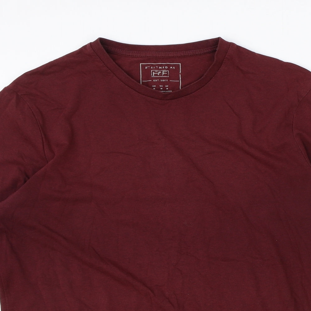 F&F Mens Red Cotton T-Shirt Size M Round Neck
