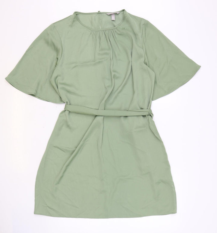 H&M Womens Green Polyester A-Line Size L Boat Neck Button