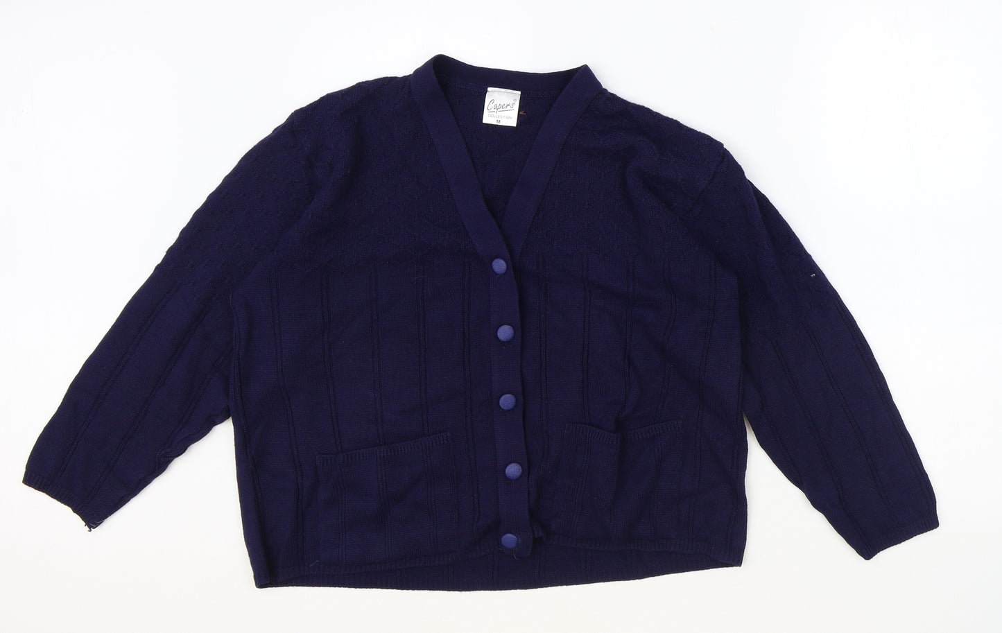 Capers Womens Blue V-Neck Acrylic Cardigan Jumper Size M