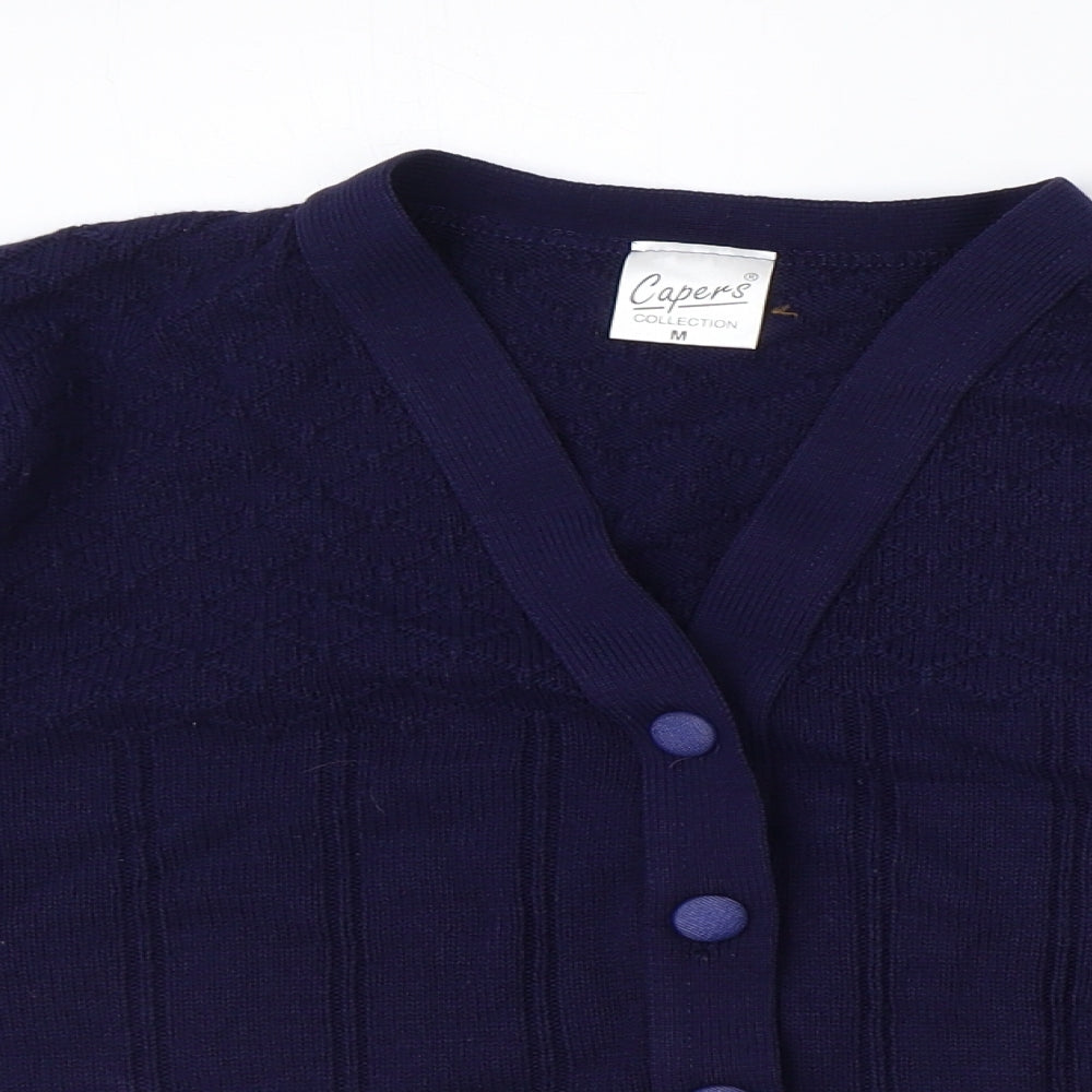 Capers Womens Blue V-Neck Acrylic Cardigan Jumper Size M