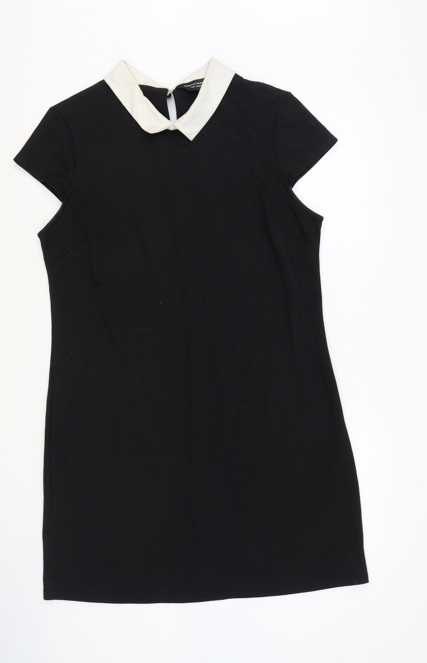 Dorothy Perkins Womens Black Polyester Shift Size 14 Collared Button