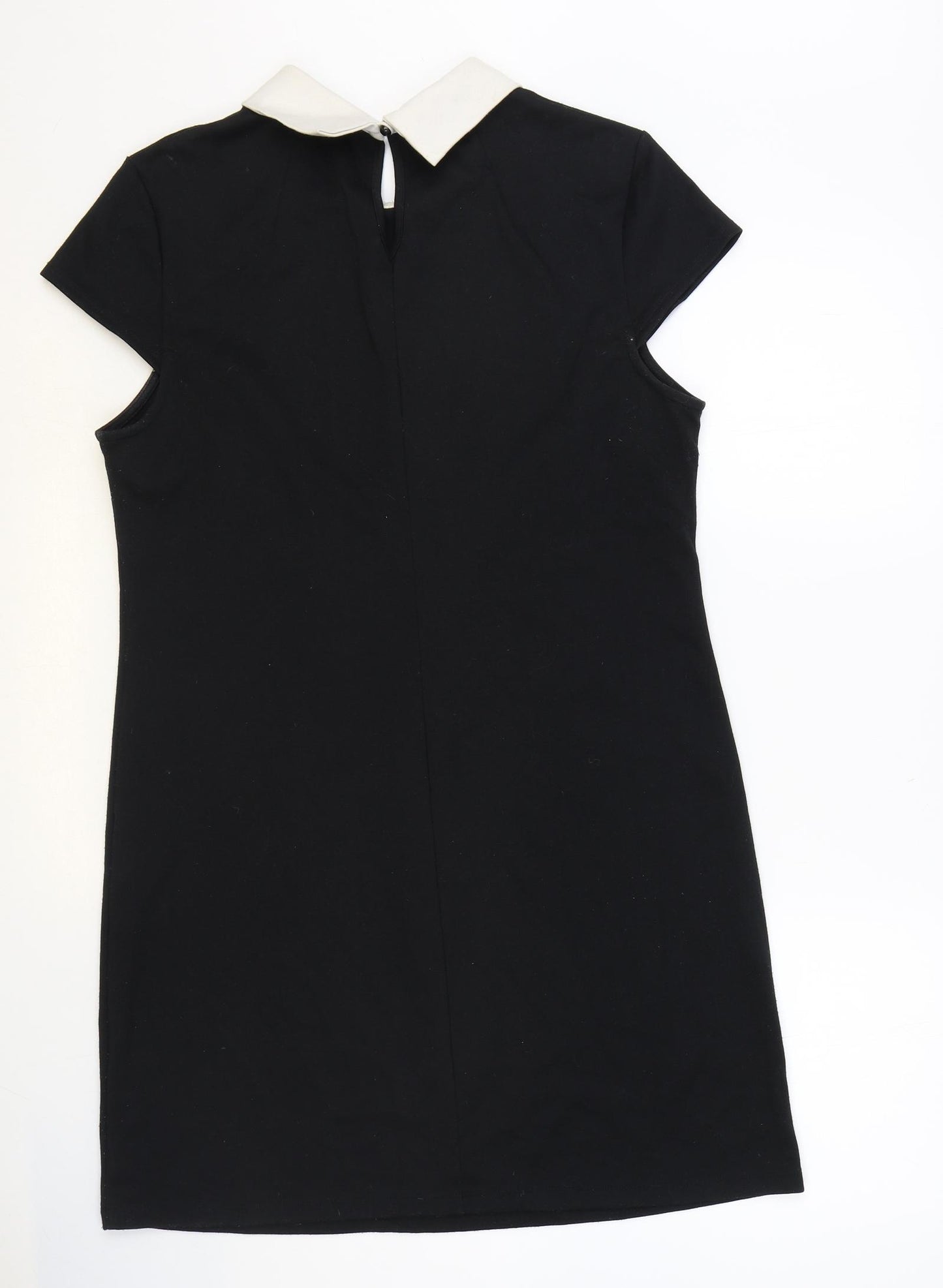 Dorothy Perkins Womens Black Polyester Shift Size 14 Collared Button