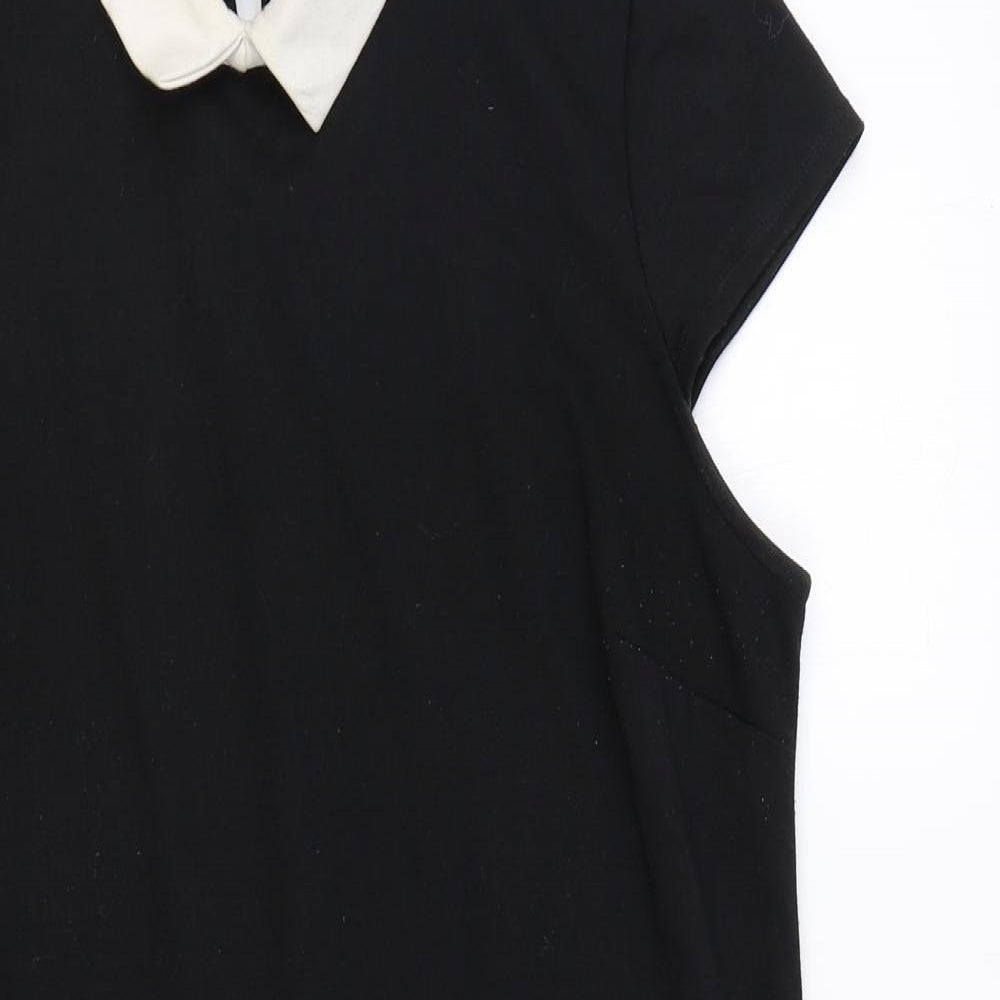 Dorothy Perkins Womens Black Polyester Shift Size 14 Collared Button