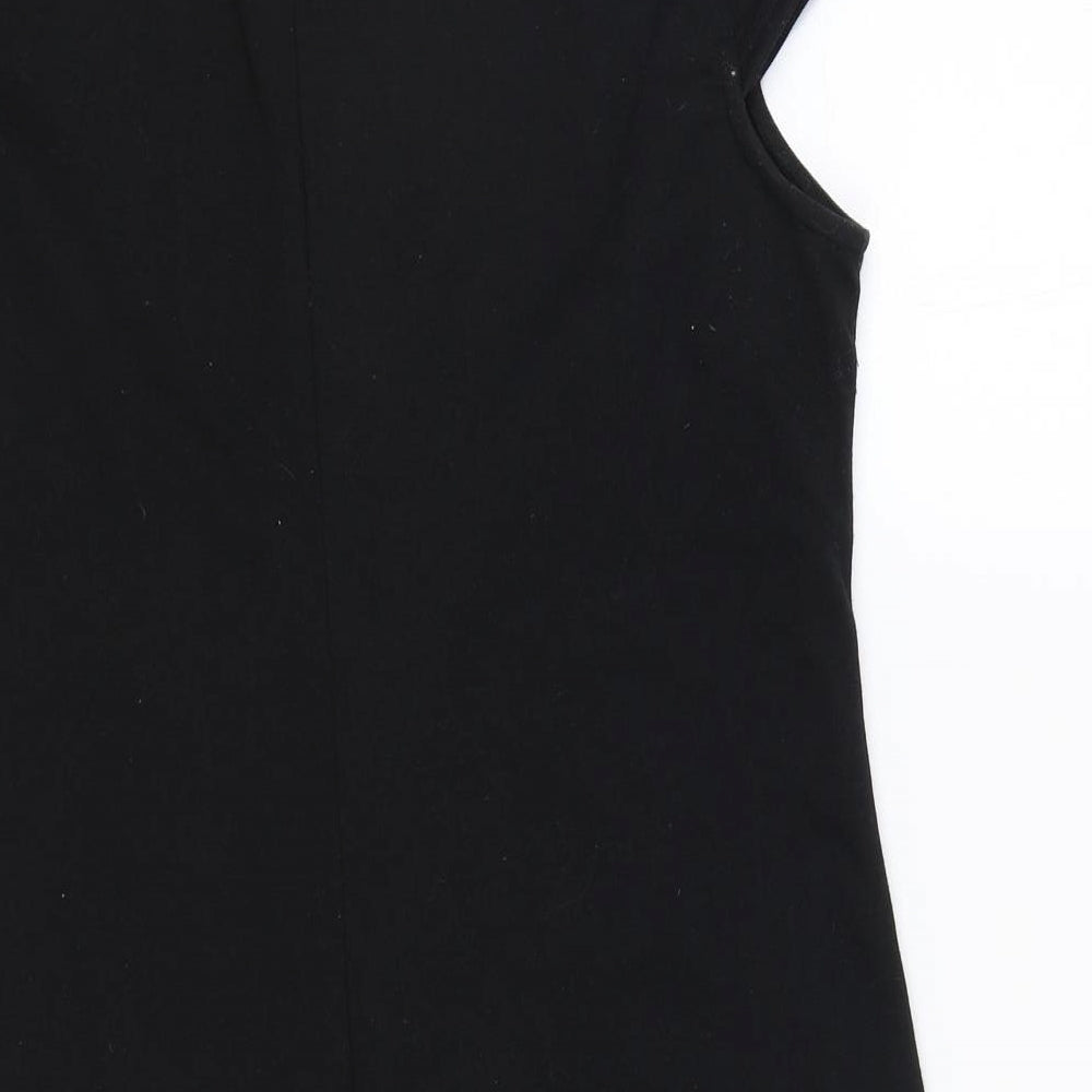 Dorothy Perkins Womens Black Polyester Shift Size 14 Collared Button