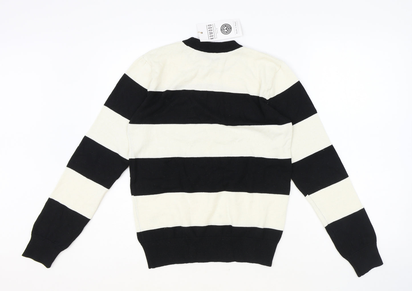 Komodo Womens Black Round Neck Striped 100% Cotton Pullover Jumper Size 10