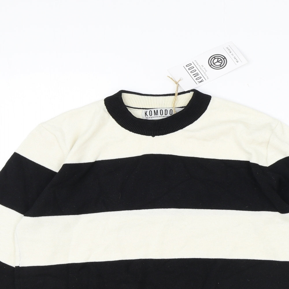 Komodo Womens Black Round Neck Striped 100% Cotton Pullover Jumper Size 10