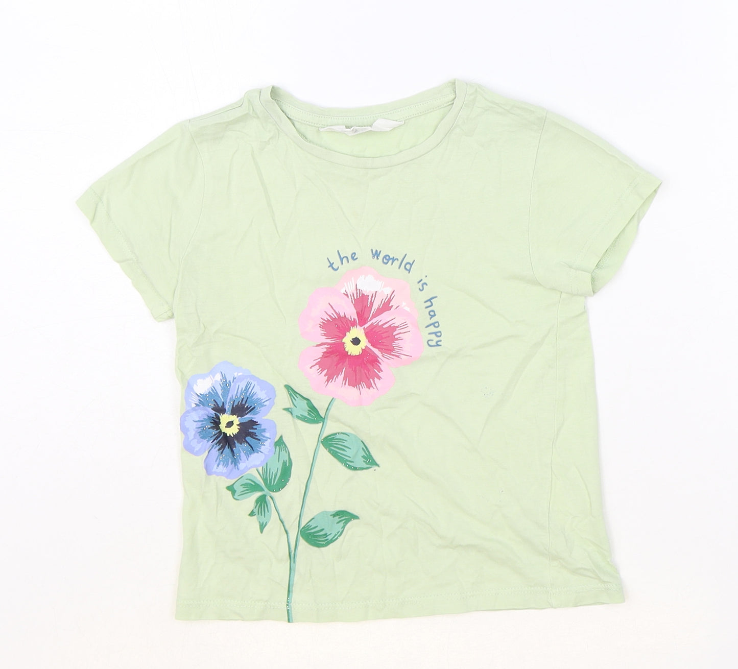 H&M Girls Green 100% Cotton Basic T-Shirt Size 2-3 Years Round Neck Pullover - Size 2/4