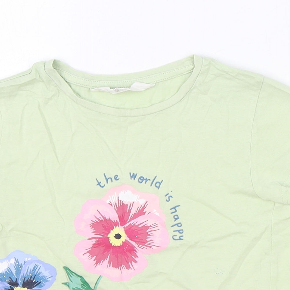 H&M Girls Green 100% Cotton Basic T-Shirt Size 2-3 Years Round Neck Pullover - Size 2/4
