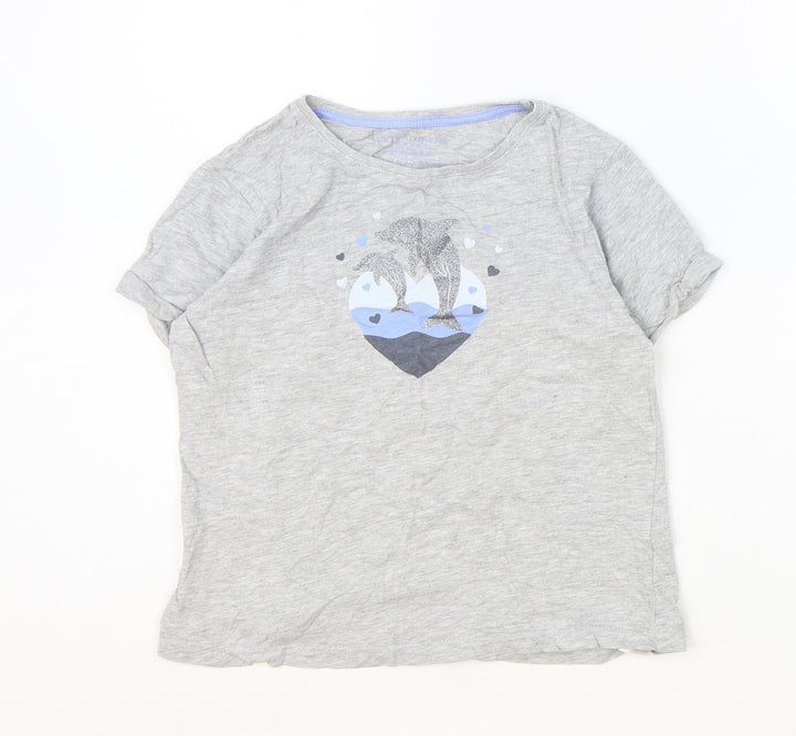 Primark Girls Grey Cotton Basic T-Shirt Size 9-10 Years Round Neck Pullover - Dolphin
