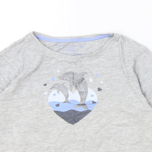 Primark Girls Grey Cotton Basic T-Shirt Size 9-10 Years Round Neck Pullover - Dolphin
