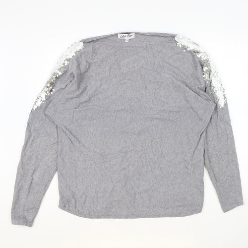 Lilah Rose Womens Grey Round Neck Polyester Pullover Jumper One Size