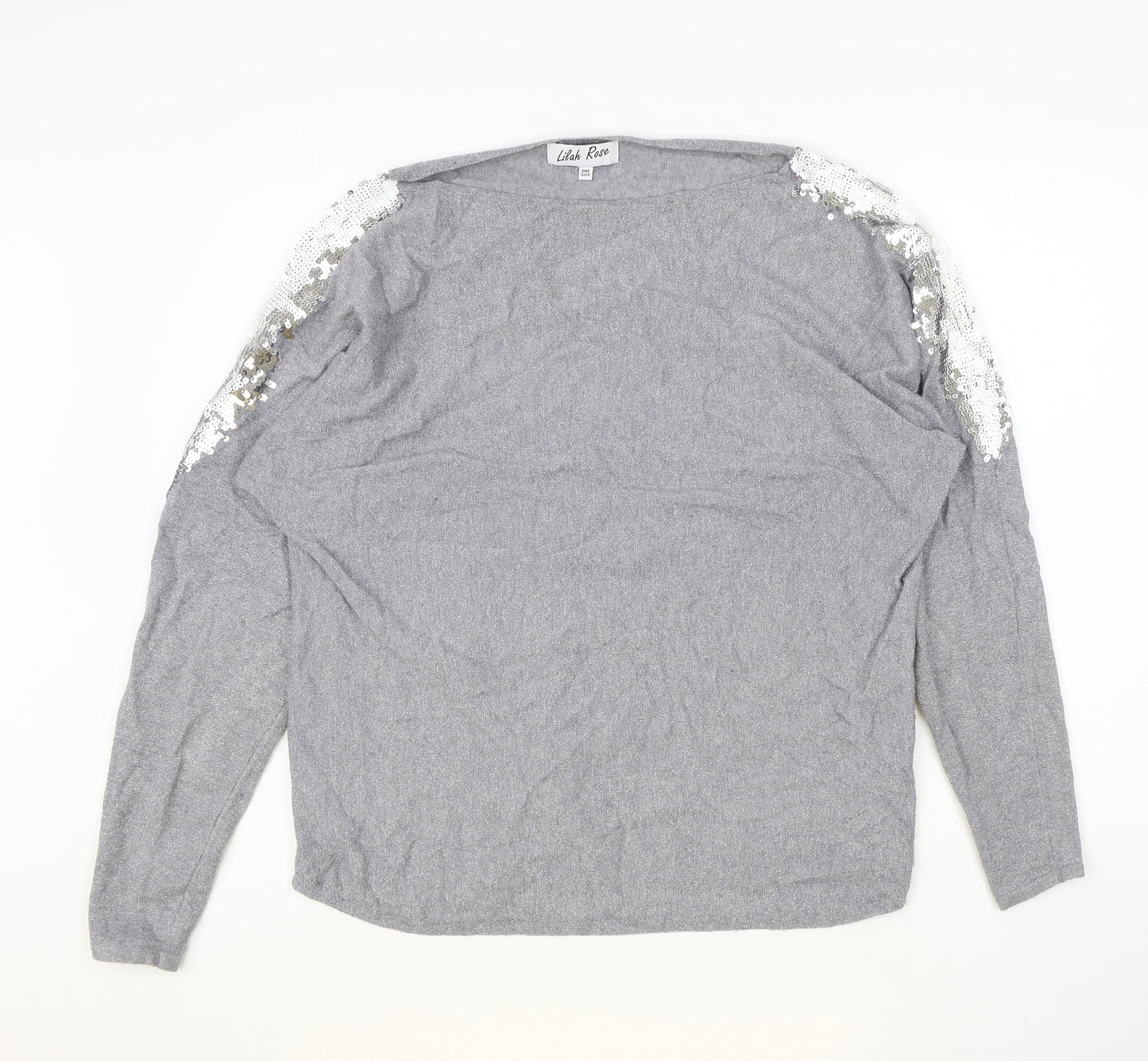 Lilah Rose Womens Grey Round Neck Polyester Pullover Jumper One Size