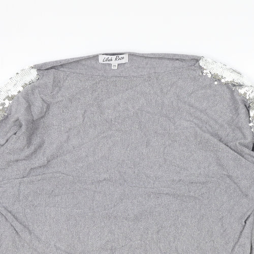 Lilah Rose Womens Grey Round Neck Polyester Pullover Jumper One Size