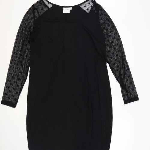 JUNAROSE Womens Black Viscose Shift Size M Boat Neck Pullover - Sheer Sleeves