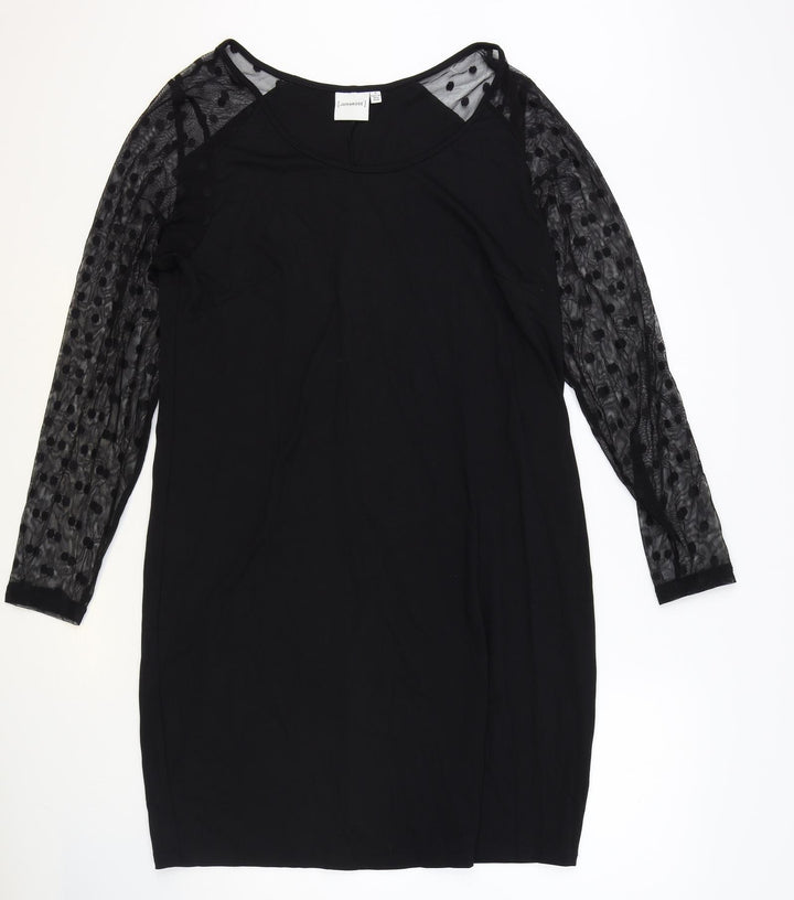 JUNAROSE Womens Black Viscose Shift Size M Boat Neck Pullover - Sheer Sleeves