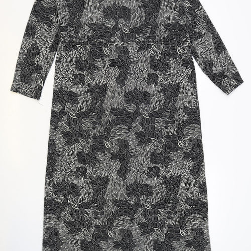 Rosa Bianca Womens Black Geometric Polyester A-Line Size XL Round Neck Pullover