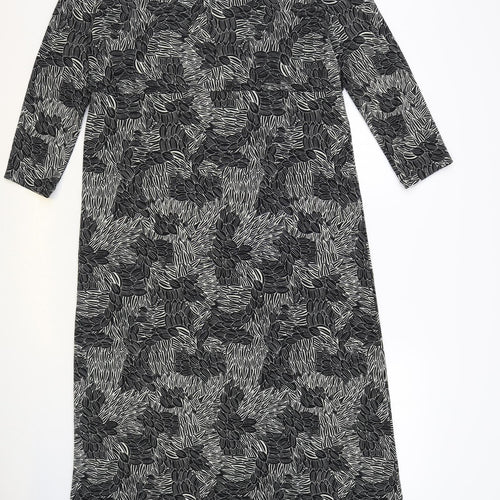 Rosa Bianca Womens Black Geometric Polyester A-Line Size XL Round Neck Pullover
