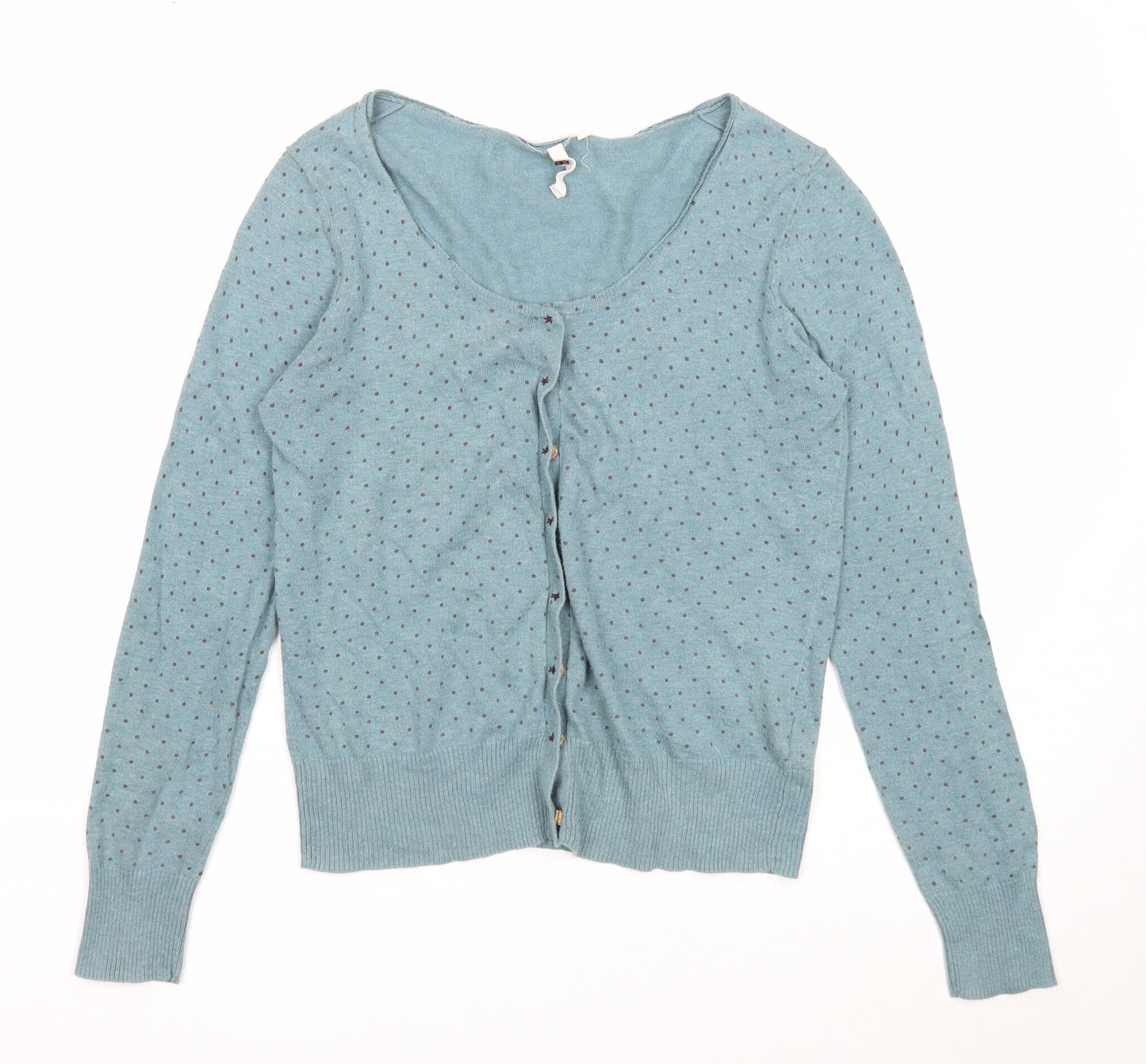 White Stuff Womens Blue Scoop Neck Polka Dot Cotton Cardigan Jumper Size 12