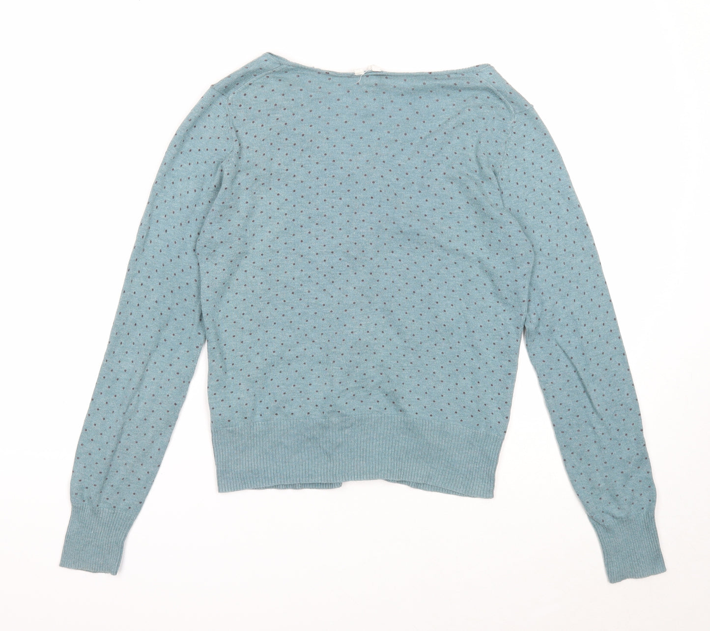 White Stuff Womens Blue Scoop Neck Polka Dot Cotton Cardigan Jumper Size 12
