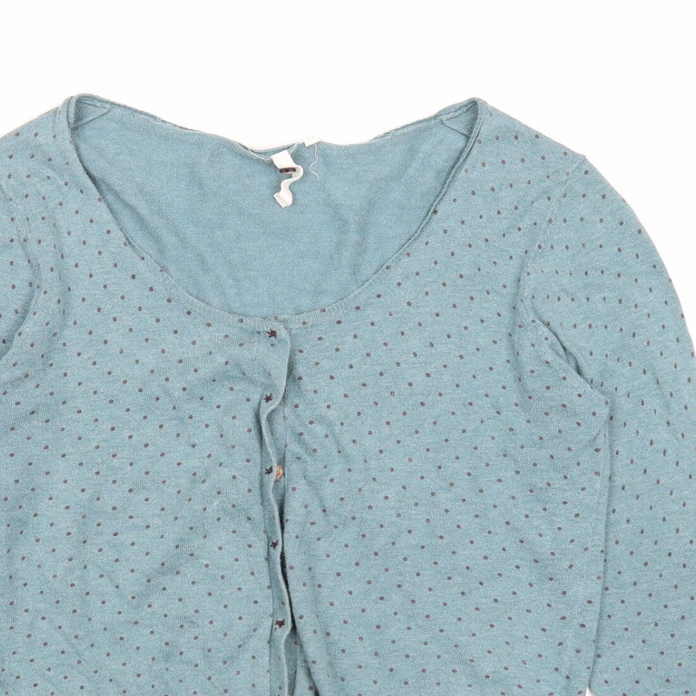 White Stuff Womens Blue Scoop Neck Polka Dot Cotton Cardigan Jumper Size 12