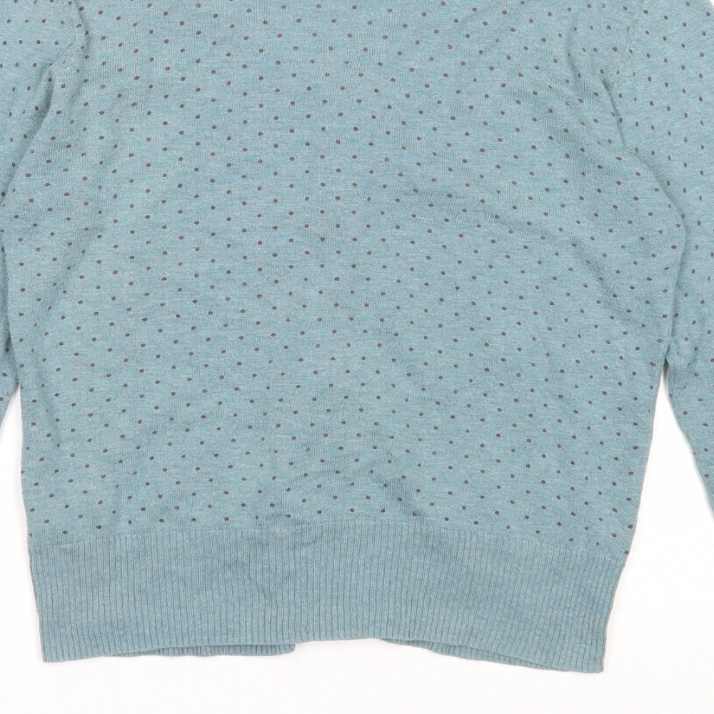 White Stuff Womens Blue Scoop Neck Polka Dot Cotton Cardigan Jumper Size 12