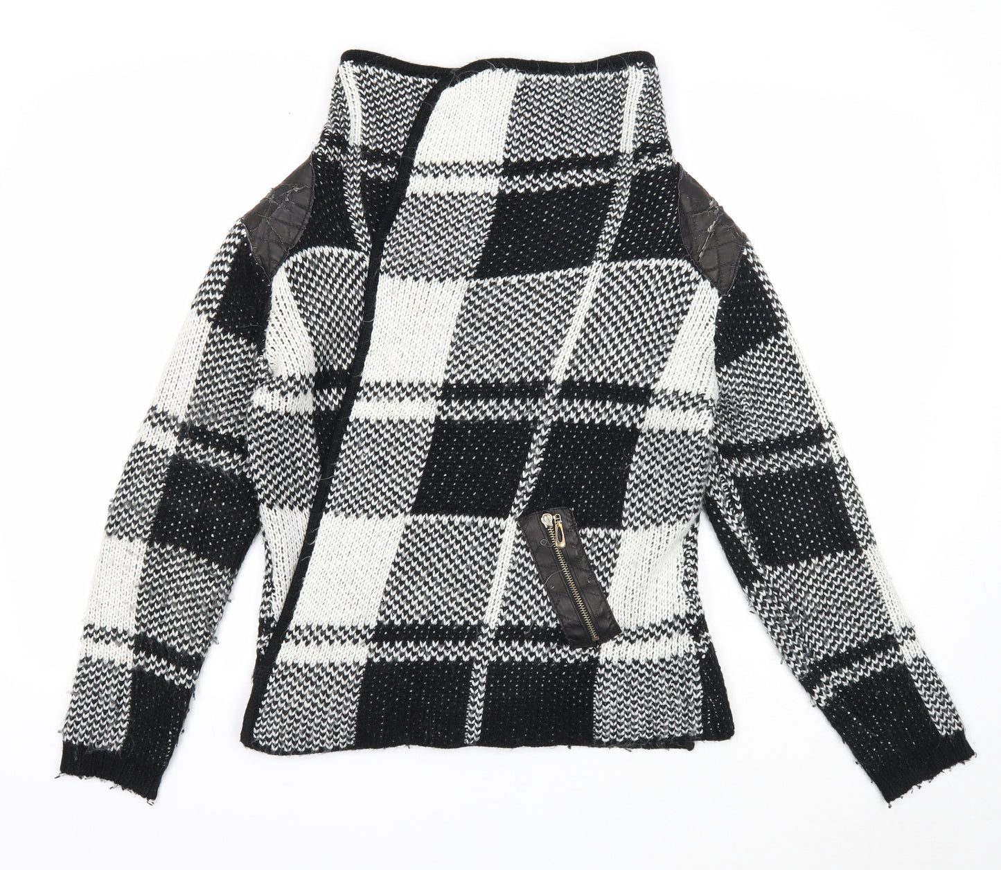 Missguided Womens Black High Neck Plaid Acrylic Cardigan Jumper Size 10