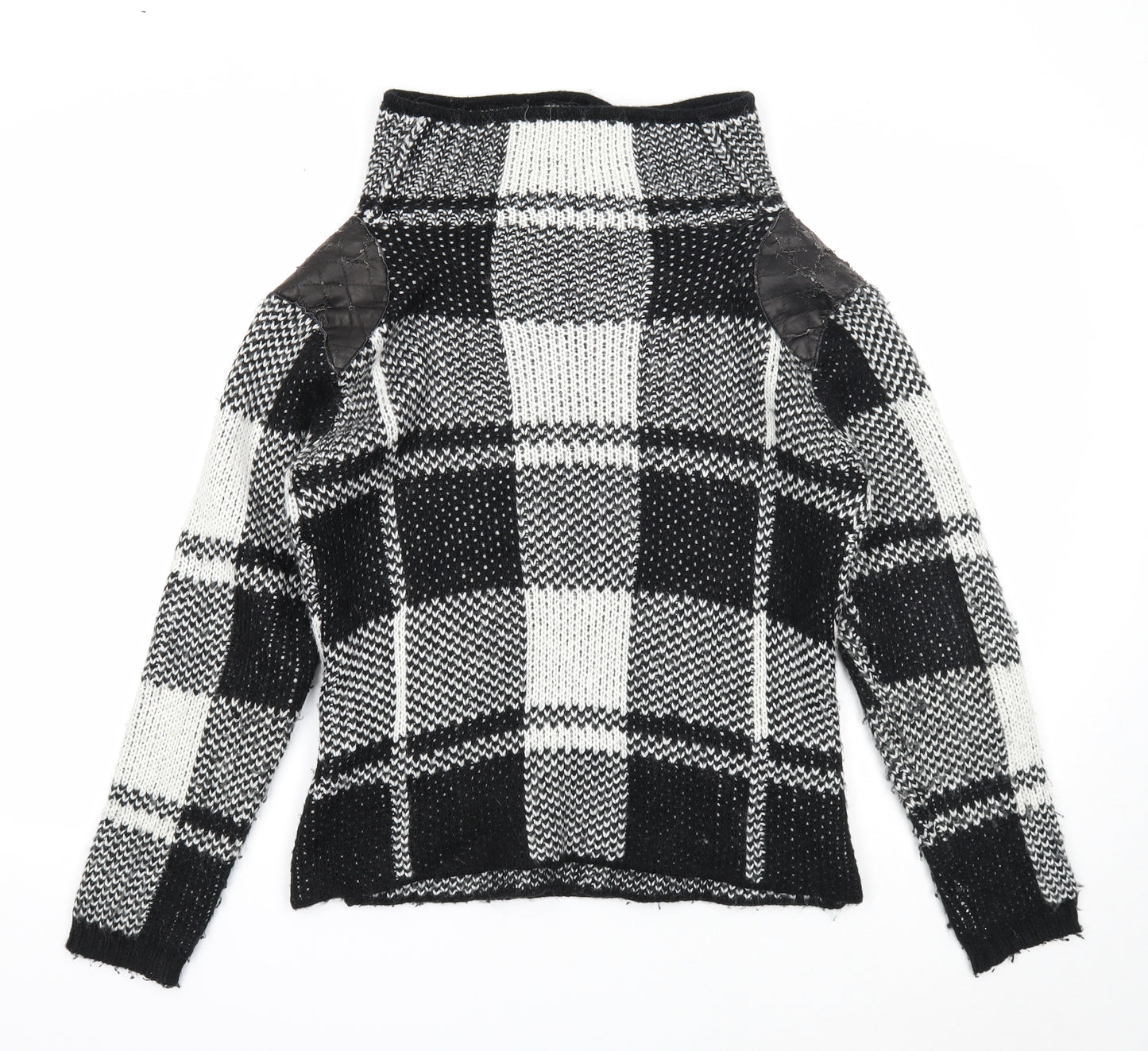 Missguided Womens Black High Neck Plaid Acrylic Cardigan Jumper Size 10