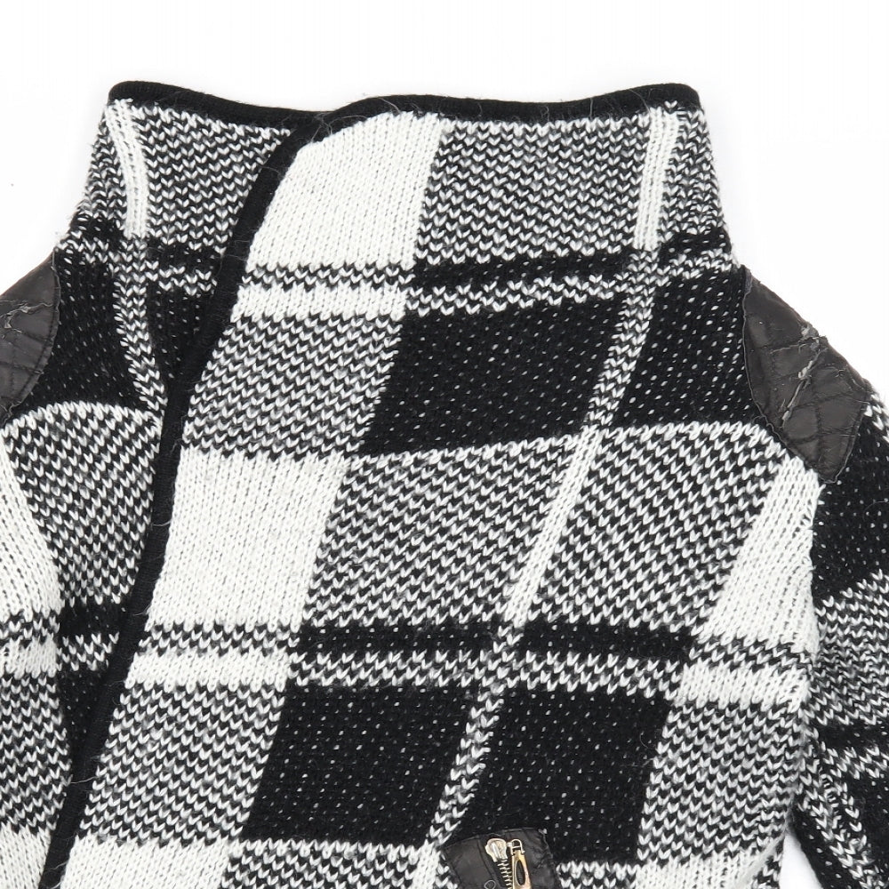 Missguided Womens Black High Neck Plaid Acrylic Cardigan Jumper Size 10