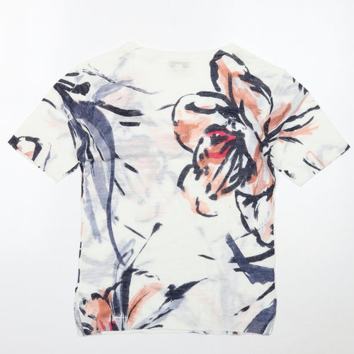 Monsoon Womens White Floral Acrylic Basic Blouse Size S V-Neck