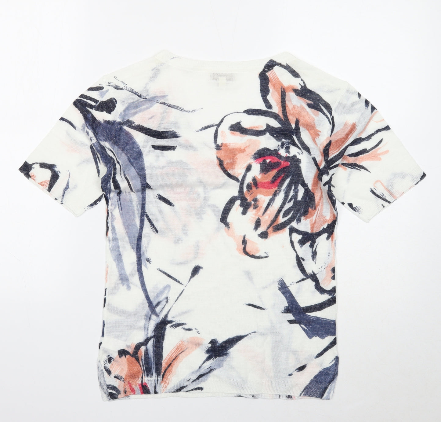 Monsoon Womens White Floral Acrylic Basic Blouse Size S V-Neck