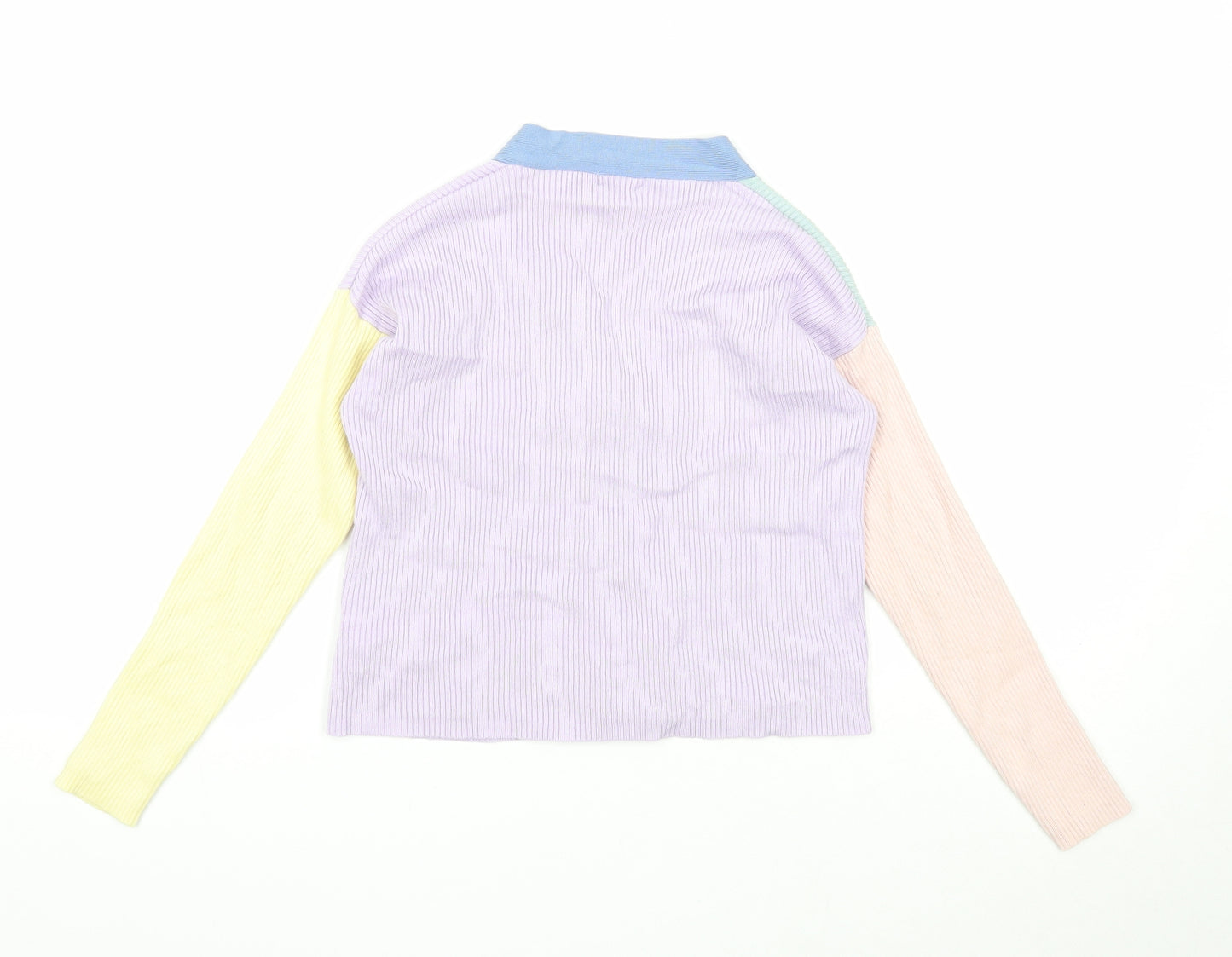 NEXT Girls Purple V-Neck Colourblock Viscose Cardigan Jumper Size 7 Years Button
