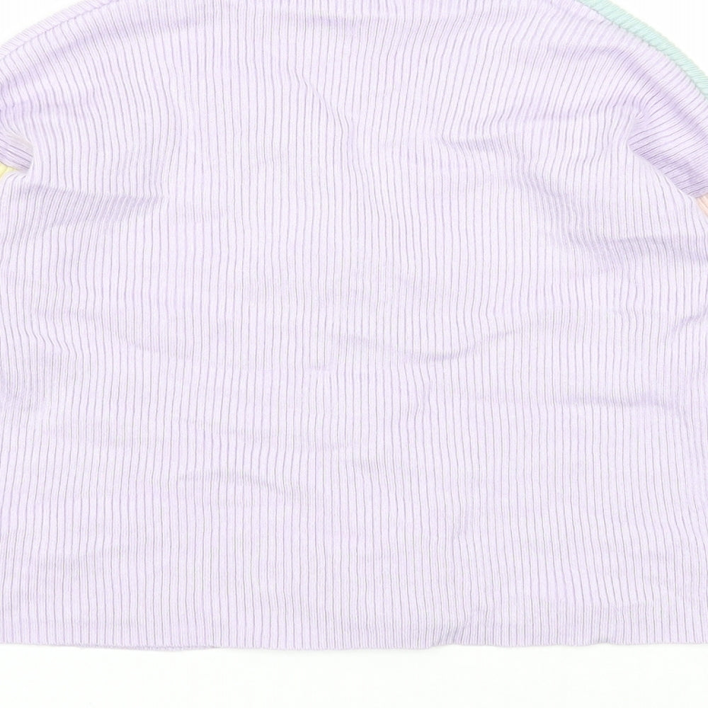 NEXT Girls Purple V-Neck Colourblock Viscose Cardigan Jumper Size 7 Years Button