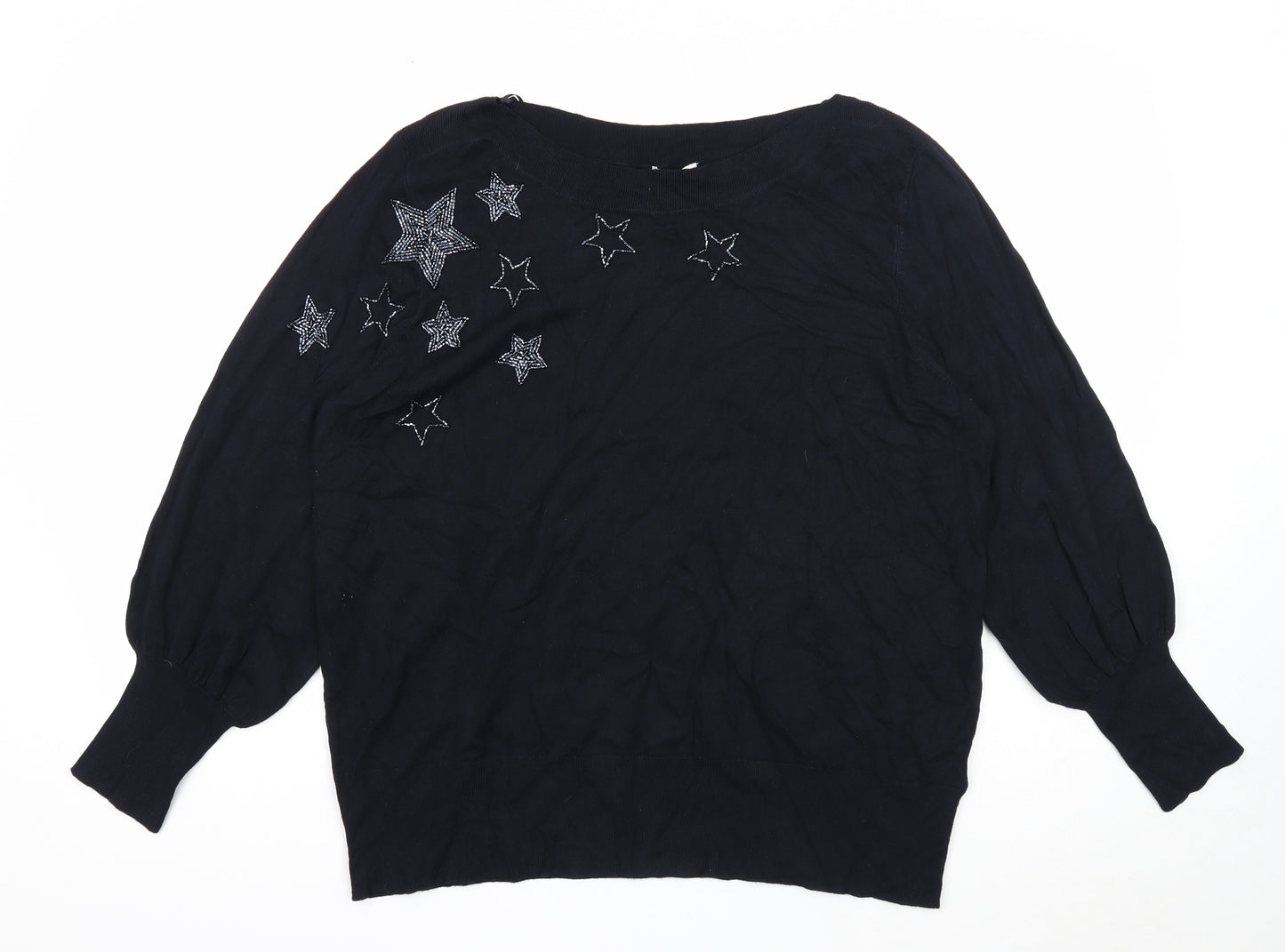 Monsoon Womens Blue Boat Neck Viscose Pullover Jumper Size XL - Star