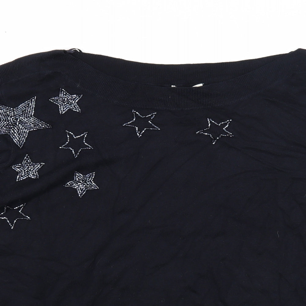 Monsoon Womens Blue Boat Neck Viscose Pullover Jumper Size XL - Star