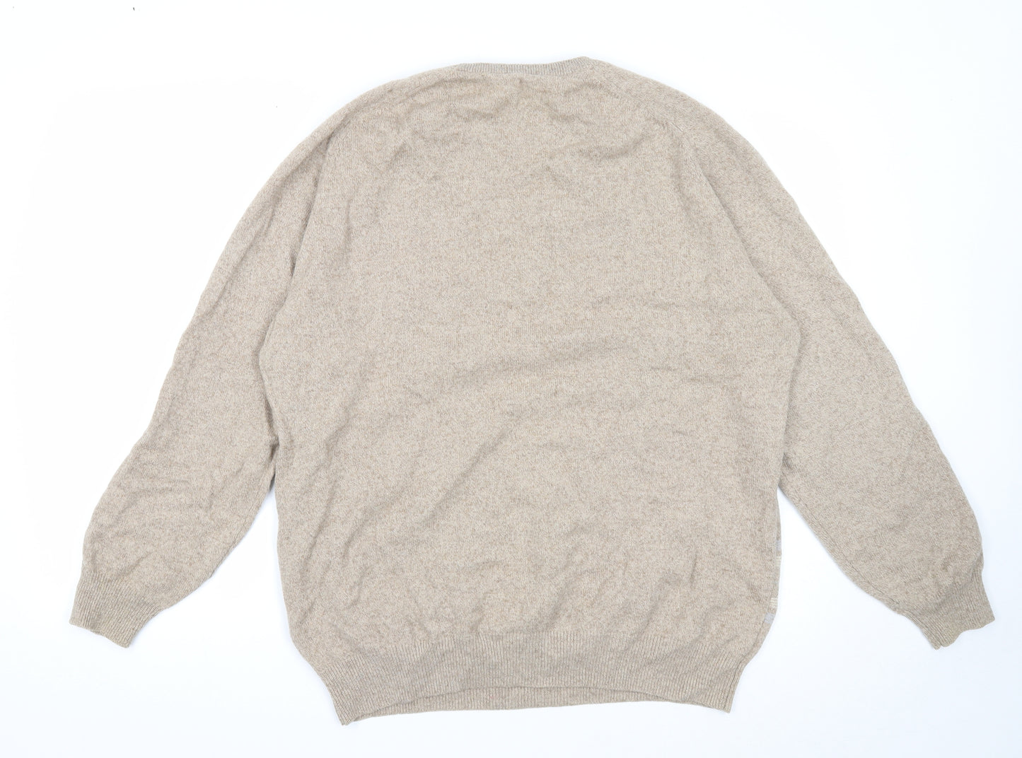 Marks and Spencer Mens Beige Round Neck Plaid Wool Pullover Jumper Size L