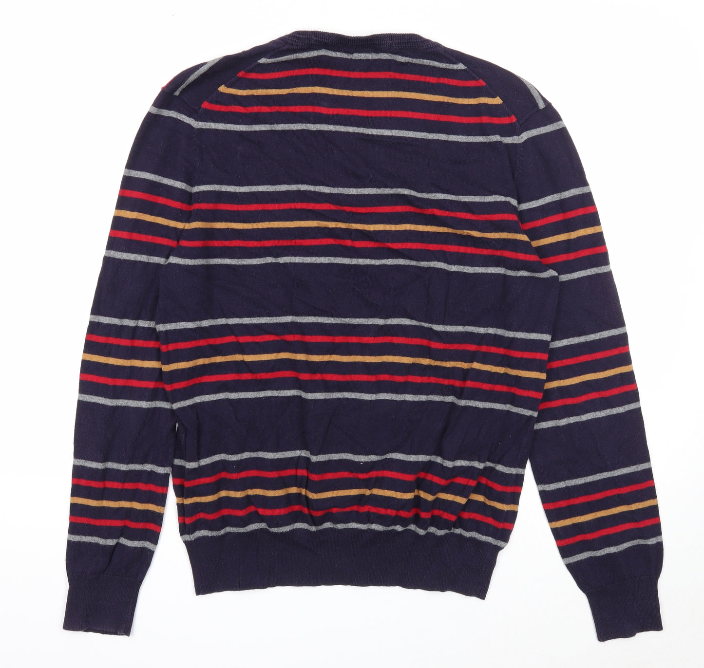 Gap Mens Blue V-Neck Striped Cotton Pullover Jumper Size M