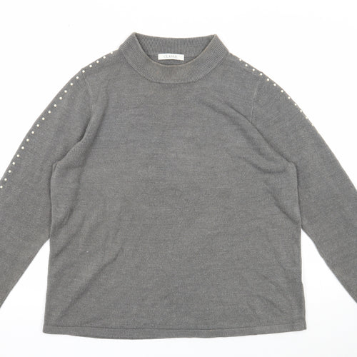 Marks and Spencer Womens Grey Mock Neck Acrylic Pullover Jumper Size 16