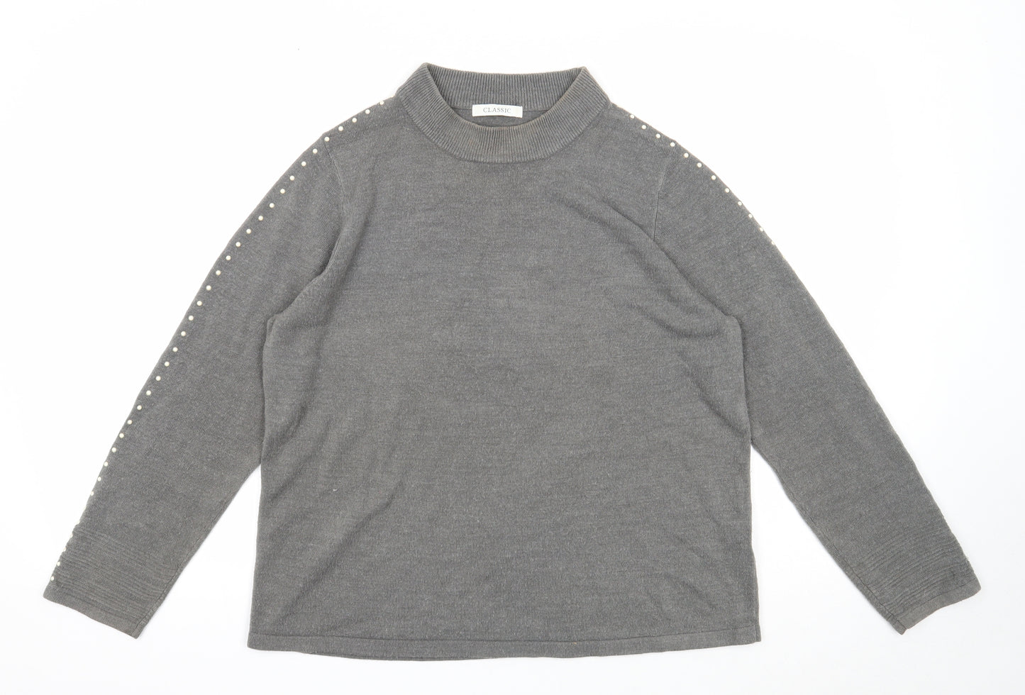 Marks and Spencer Womens Grey Mock Neck Acrylic Pullover Jumper Size 16