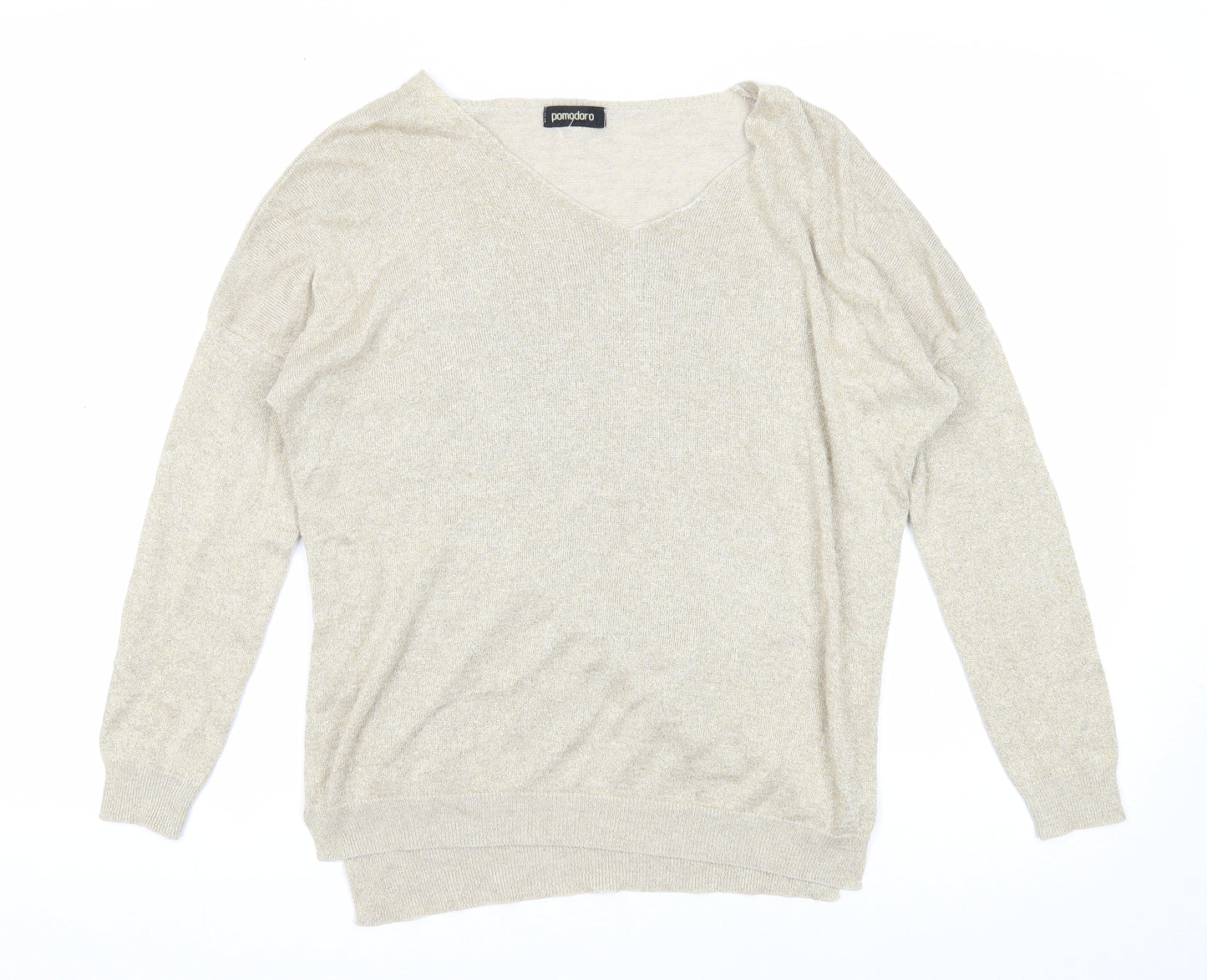 Pomodoro Womens Gold Scoop Neck Viscose Pullover Jumper Size 10