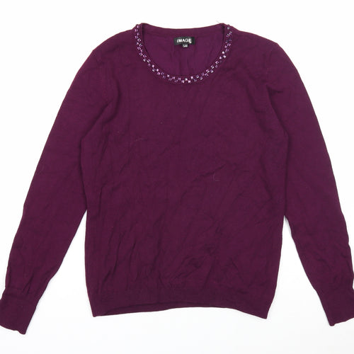 Image Womens Purple Round Neck Viscose Pullover Jumper Size S