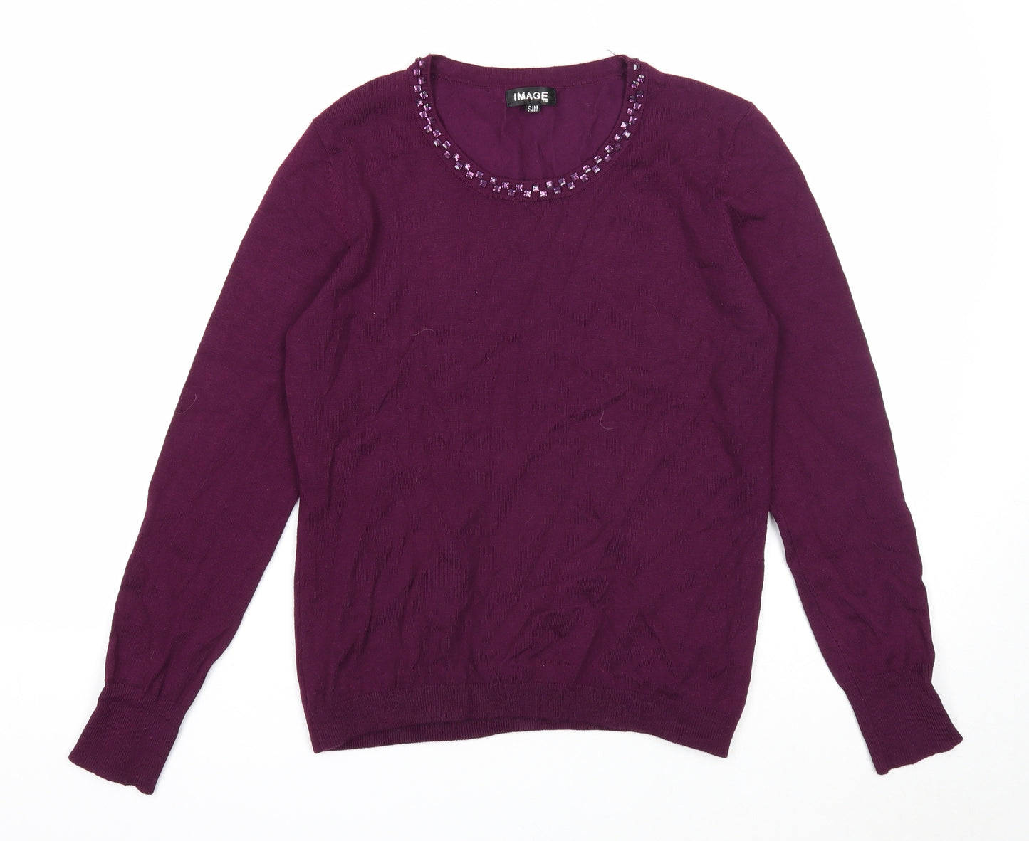 Image Womens Purple Round Neck Viscose Pullover Jumper Size S