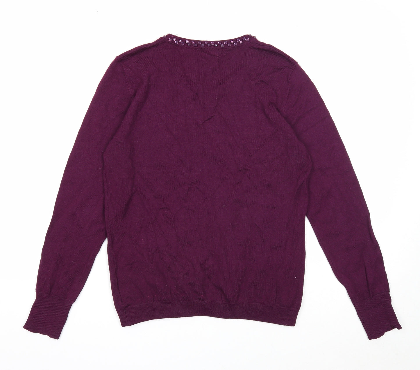 Image Womens Purple Round Neck Viscose Pullover Jumper Size S