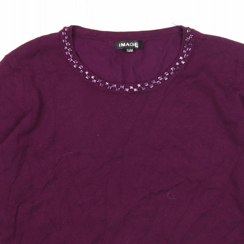 Image Womens Purple Round Neck Viscose Pullover Jumper Size S