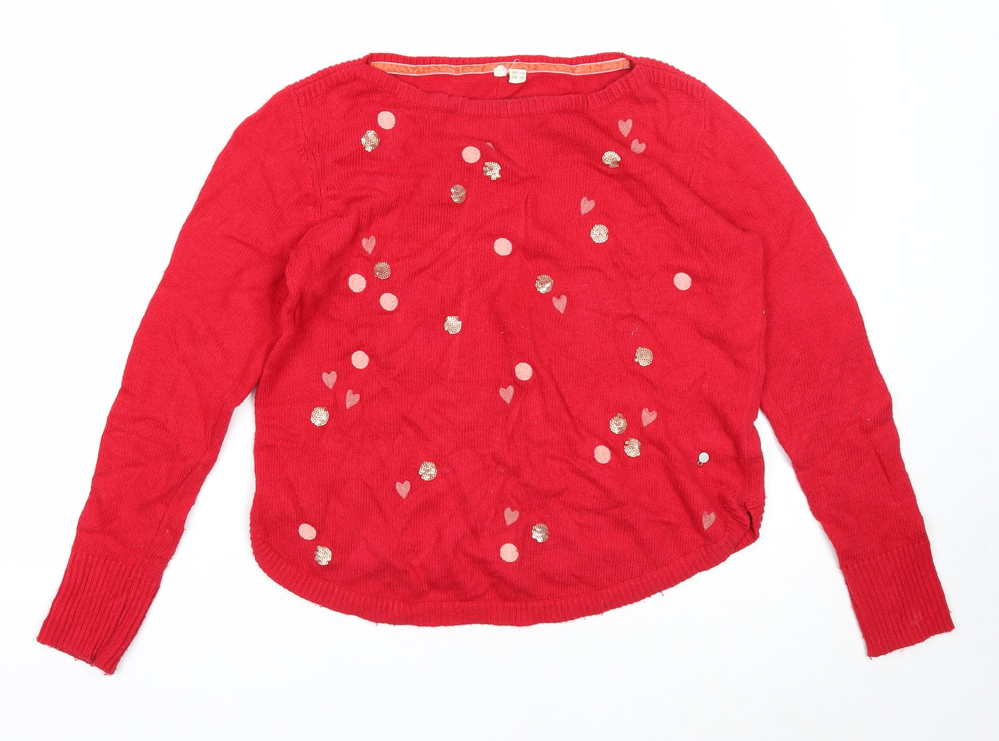 White Stuff Womens Red Round Neck Cotton Pullover Jumper Size 10 - Heart