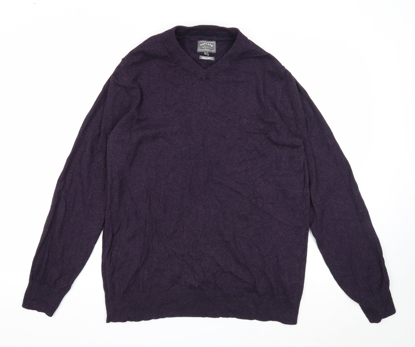 Fat Face Mens Purple V-Neck Cotton Pullover Jumper Size L