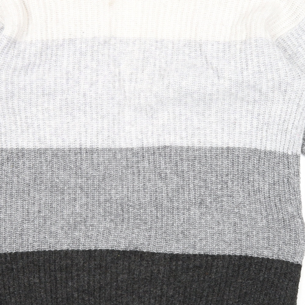 F&F Womens Grey V-Neck Striped Polyester Cardigan Jumper Size M