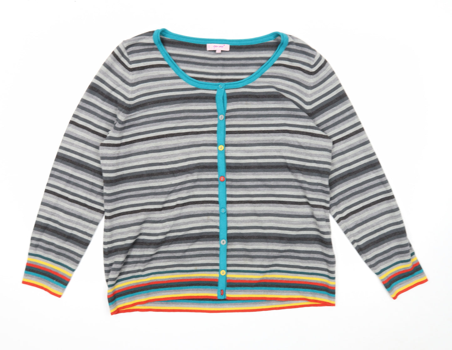 Per Una Womens Grey Round Neck Striped Acrylic Cardigan Jumper Size 20